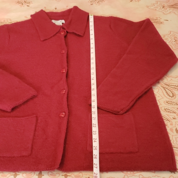 Red Wool Sweater. Wool Cardigan. Red Buttons Warm - Picture 6 of 8